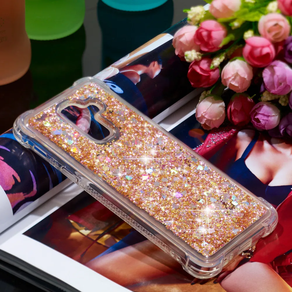 Чехол с блестками для Samsung Galaxy Jean A6 Plus J8 2018 + милый чехол блестящими жидкими J810 A605