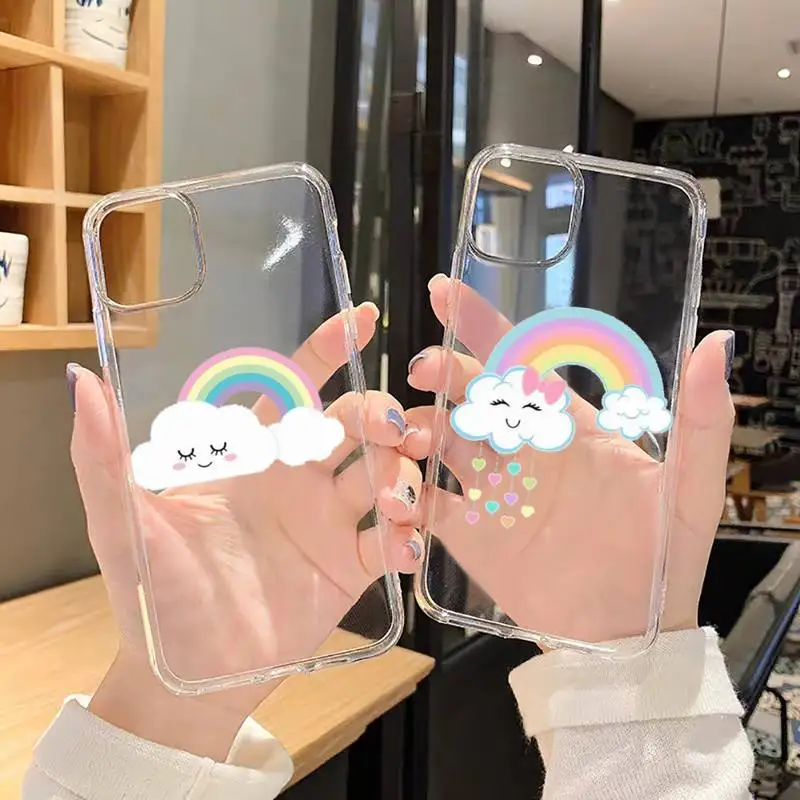 

Cartoon cute rainbow clouds Phone Case Transparent for iPhone 6 7 8 11 12 s mini pro X XS XR MAX Plus SE cover funda