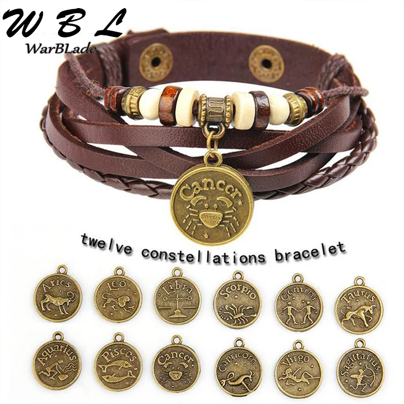 2019 новый модный кожаный браслет Знаки зодиака 12 созвездий браслеты мужские панк