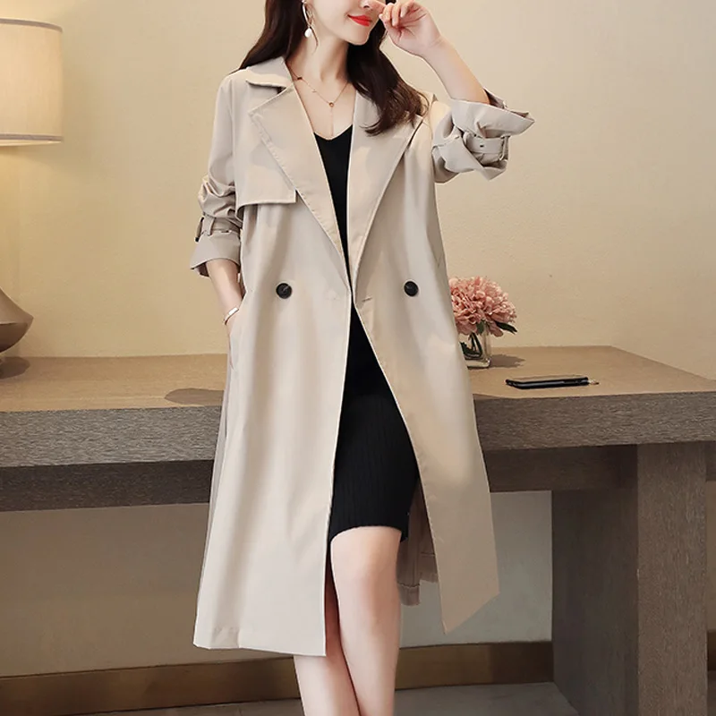 Осенний Новый женский свободный приталенный Тренч для похудения однотонный цвет