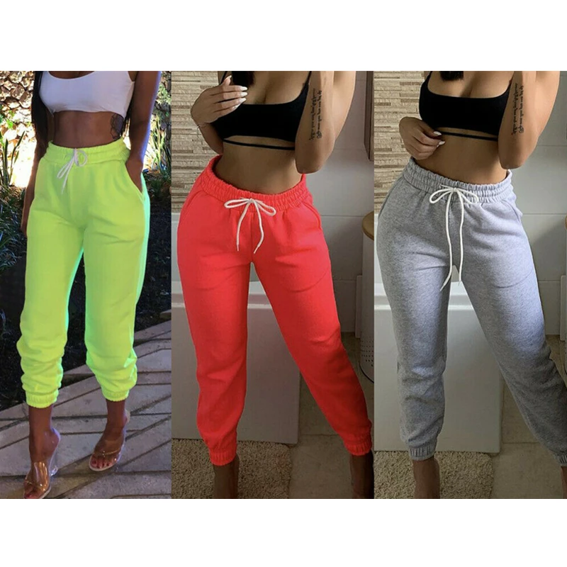 Женские брюки в стиле хип хоп повседневные эластичные с высокой талией