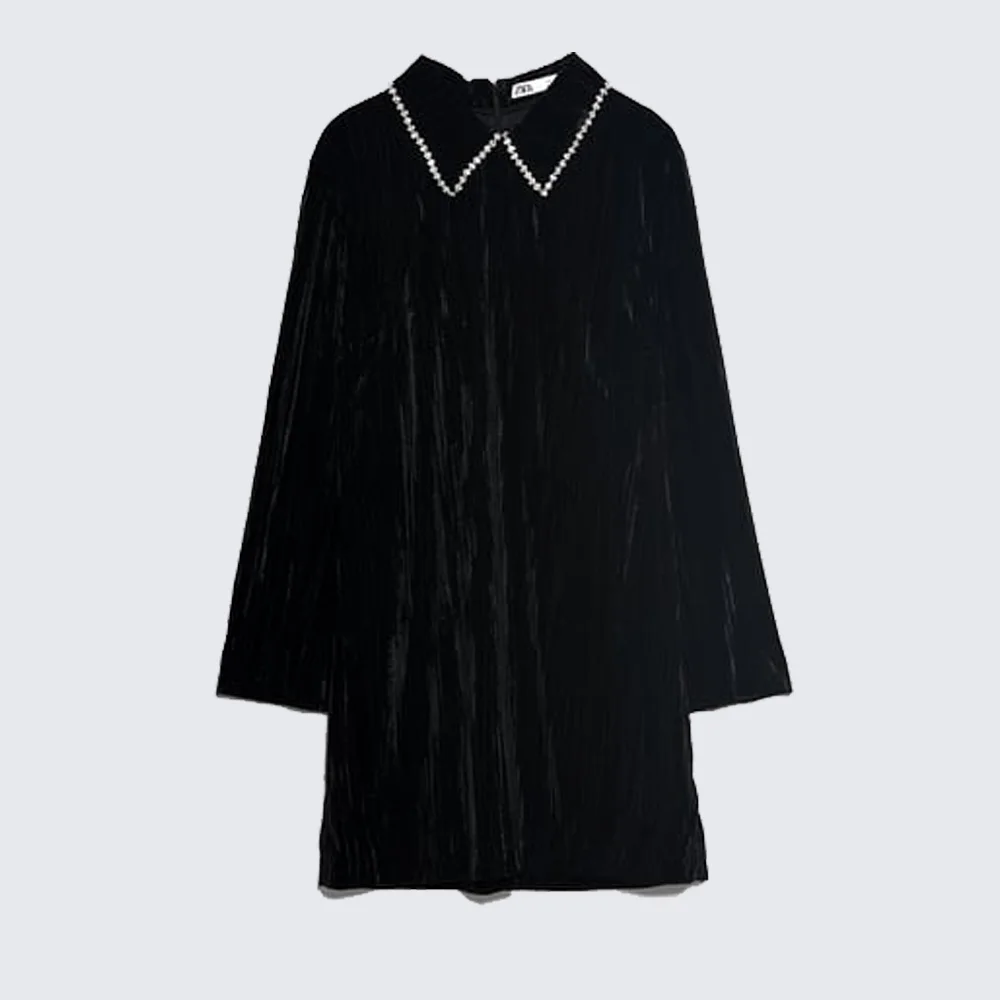 ZA 2019 осень новое черное бархатное платье Мода Европа Америка Женская одежда