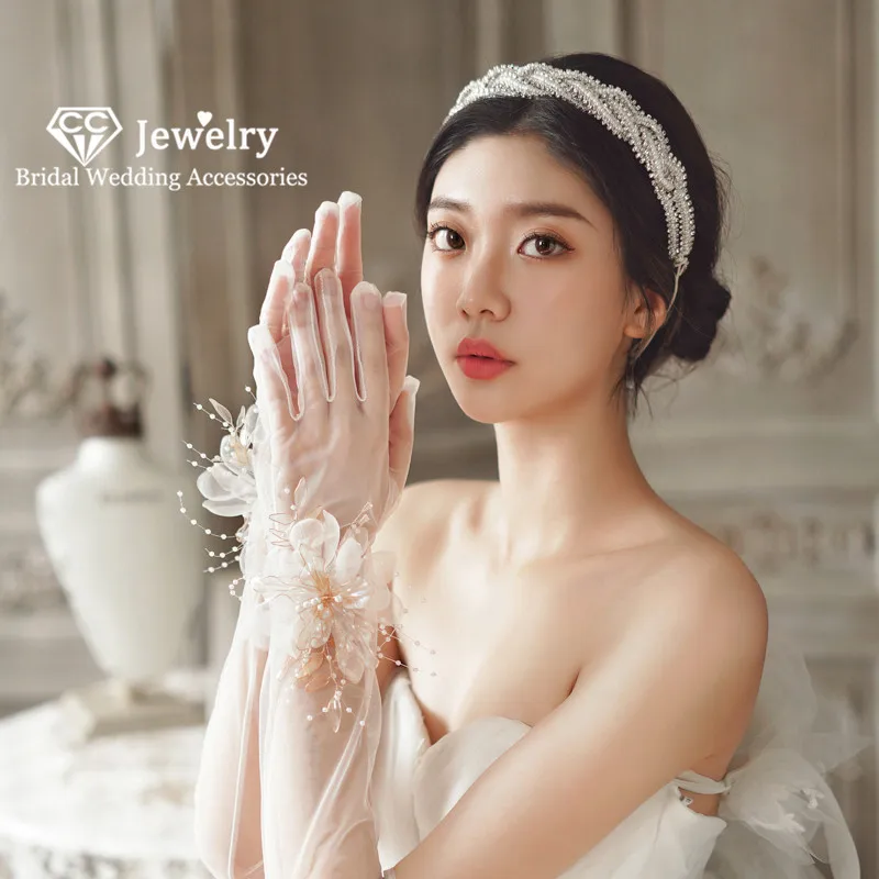 

CC свадебные перчатки, свадебные аксессуары для женщин, помолвка, длинные перчатки, полупрозрачные тюлевые великолепные QS96