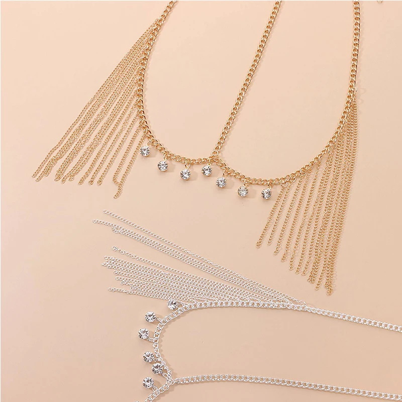 

New ladies elegant handmade metal tassel rhinestone hair band multi-layer hair accessories female bohemian chain headdress