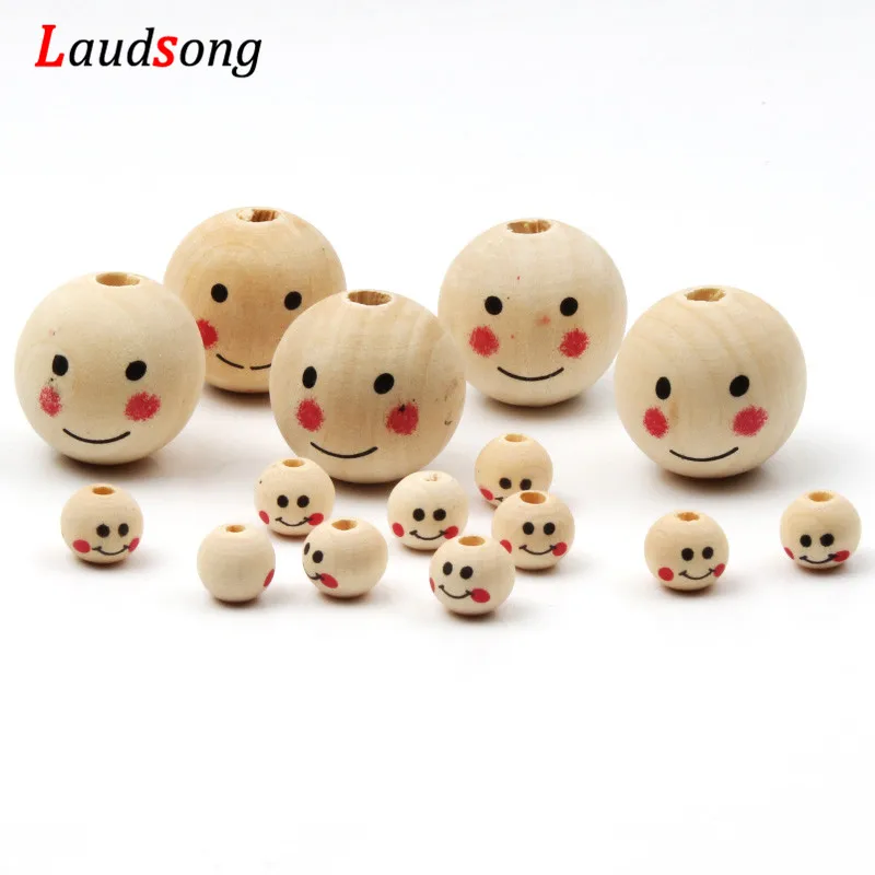 10/25mm Smiley Face Natural Wood Beads Ball Round Loose For Jewelry Making Diy Bracelet Wholesale | Украшения и аксессуары