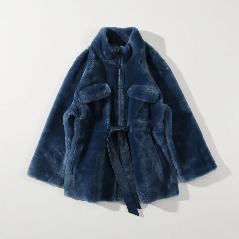 Женское пальто из натурального меха зимнее теплое Однотонное шерстяное куртка