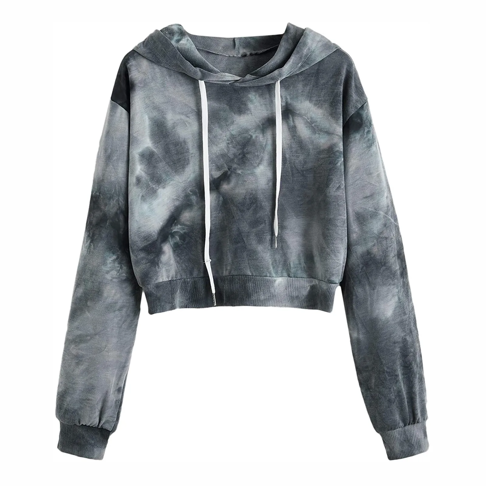 

Women's Hoodies Drawstring Trendy Clothes For Women Long Sleeve Tie-dye Print Patchwork Sweatshirt Crop Top Hoodies Pullover
