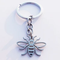 honey bee keychain bumble bee stainless steel pendant charm with cutout grey silver swinging bee keyring jewelry for girl boy