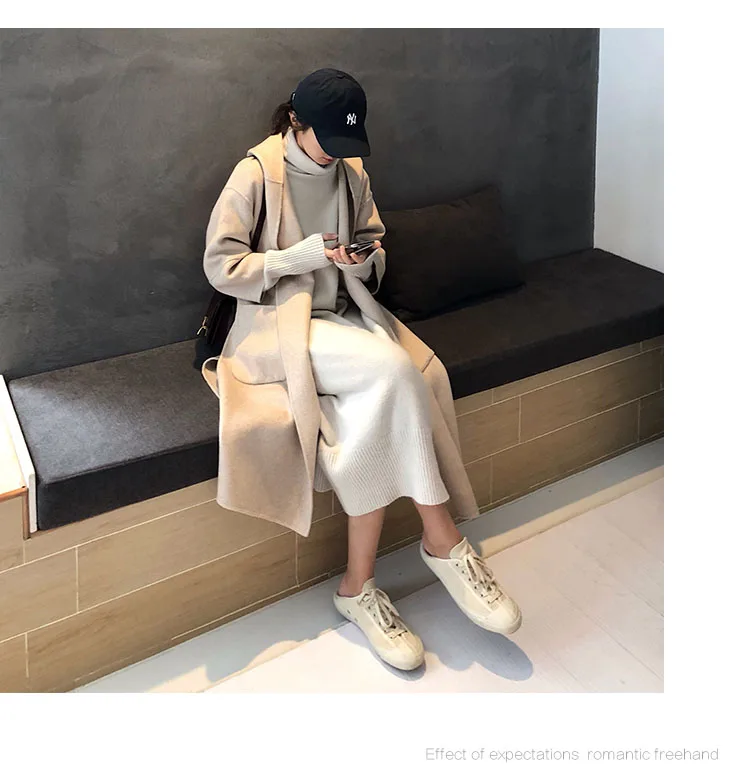 Turtleneck Cashmere Knitted Sweater Dress Women Autumn Spring Noodles Elastic Long Sleeve thick Pullover Winter Dress