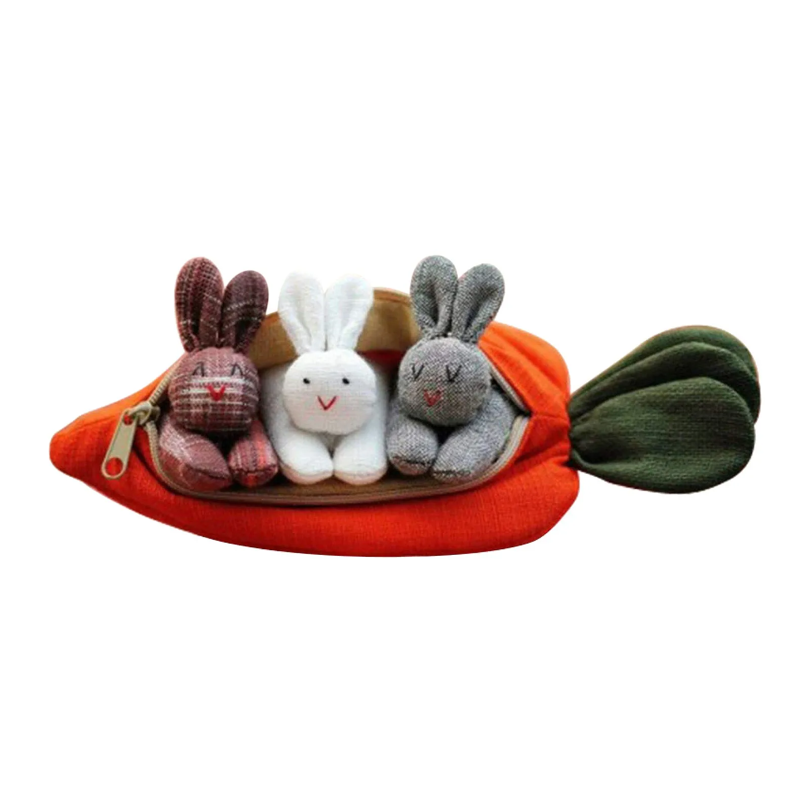 

Unzip the rabbit doll toy 3 bunnies in carrot purse Ornament Cute Decoration Crafts Miniatures Figurines Brown / Gray / White