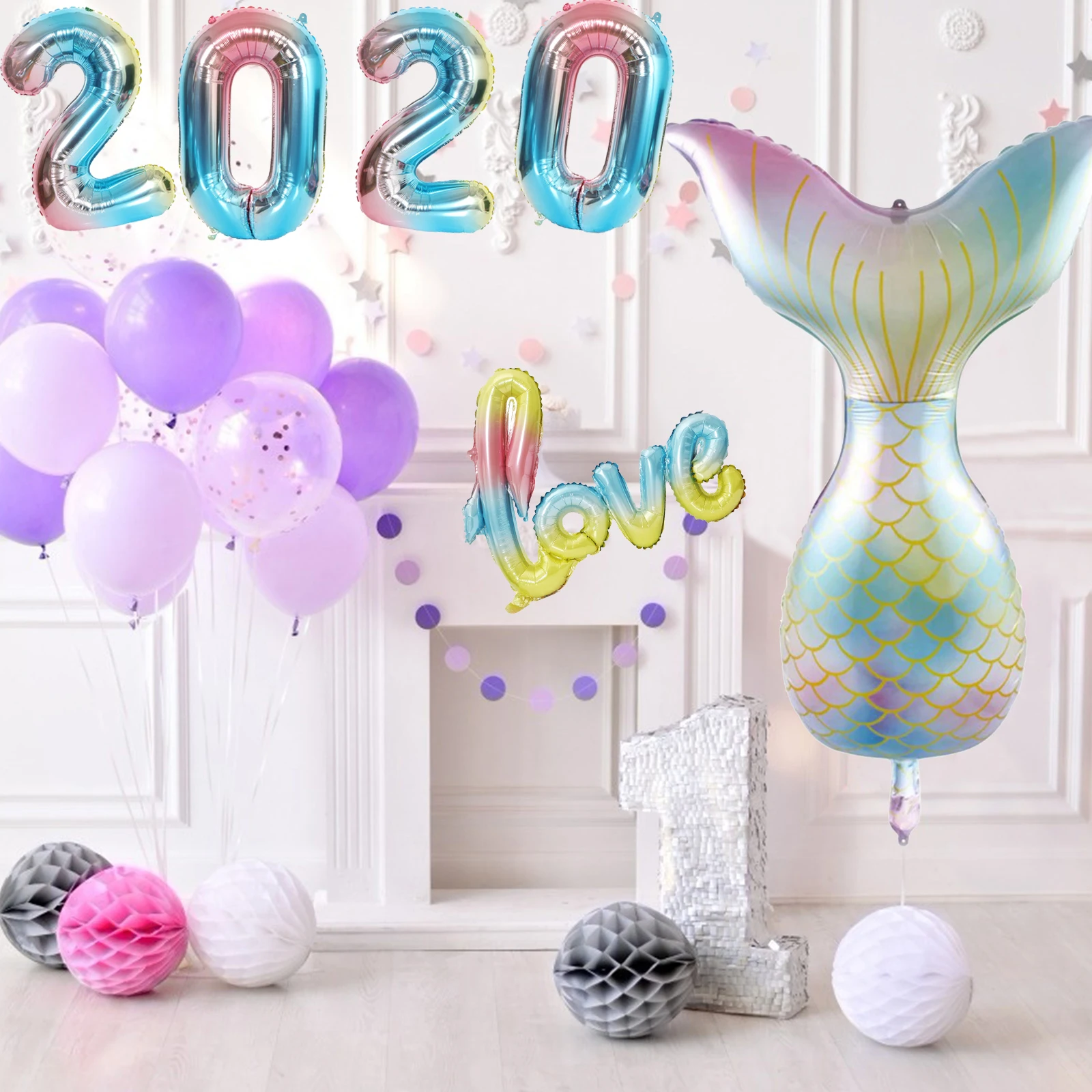32 дюйма шары с радужными цифрами цифровые фольга globos любовь звезда Русалка для