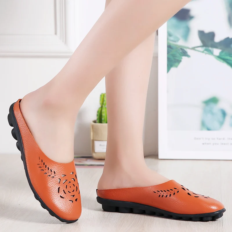 

Балетки женские на плоской подошве, дышащие кожаные туфли-лодочки с вырезами, без застежки, повседневные