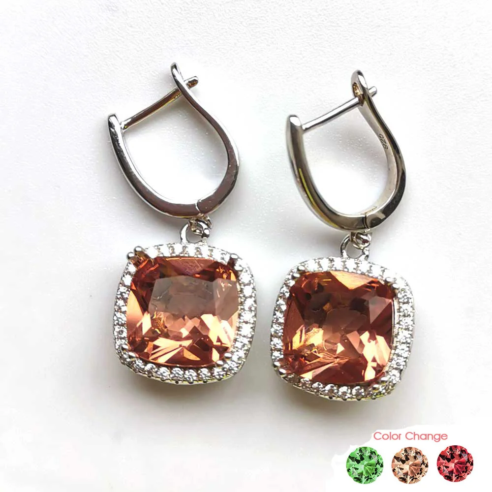 FFGems Big Stone Square 10mm Zultanite Earring 925 Silver Sterling Diaspore Color Change Fine Jewelry For Women Party Gift | Украшения и