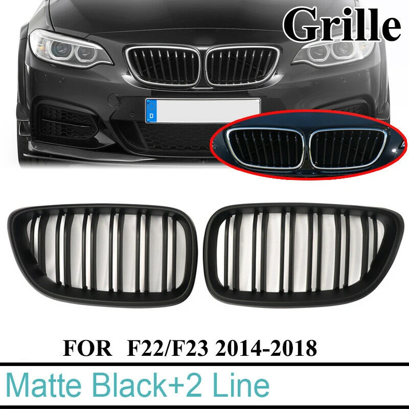 Grill Front Bumper Kidney Double Line Grille Sport for-BMW M2 F87 F22 F23 2014-2018 220I 230I 235I Matte Black | Автомобили и