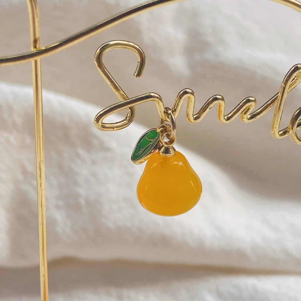 

10PCS Natural Yellow Chalcedony Agate Carved Sydney Orange Mango Fruit Pendant natural gem DIY accessories for jewelry making