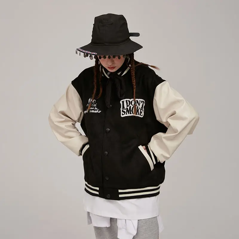 

2021 new coat women spring Korean wind loose stitching baseball jacket tide