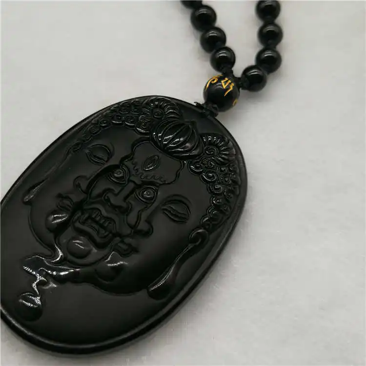 Натуральный черный обсидиан ювелирные изделия кулон ожерелье резной между