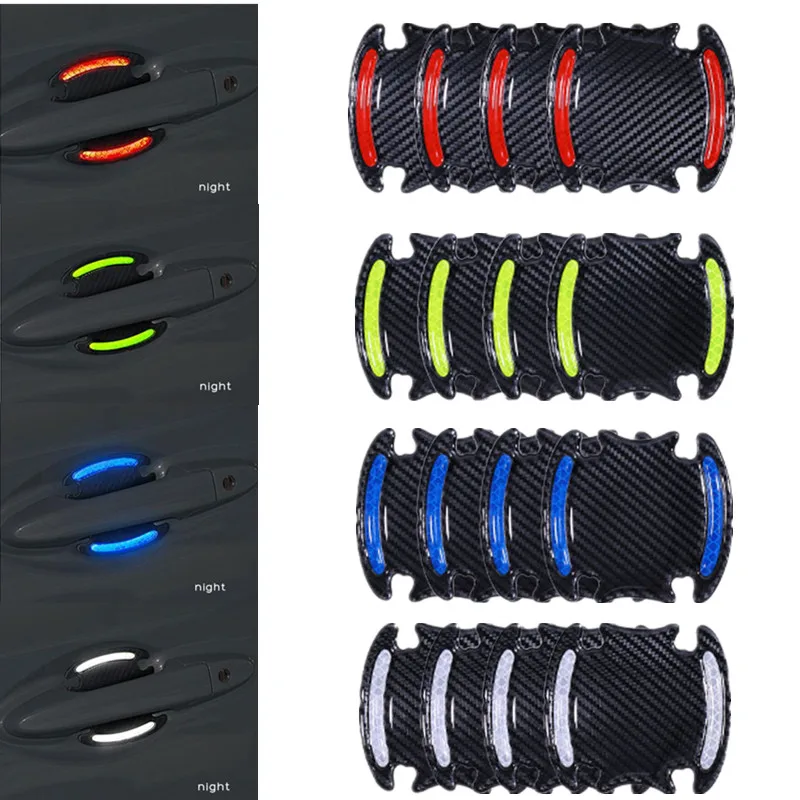 

Car Sticker Door Handle Decal Universal 3D Warning Reflective Tape Strips Driving Safety Styling Accessories Personalized 4 Pcs