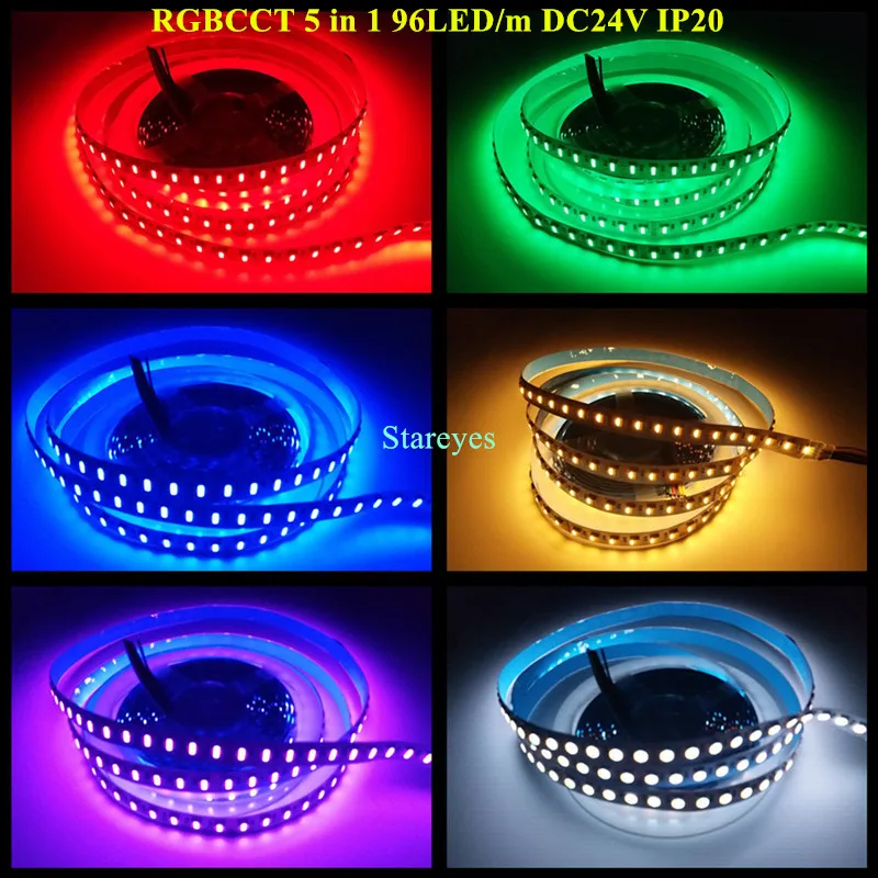 1 шт. SMD5050 60 96 Светодиодный одов/м 5 м RGBCCT в 12 В постоянного тока 24 Светодиодная