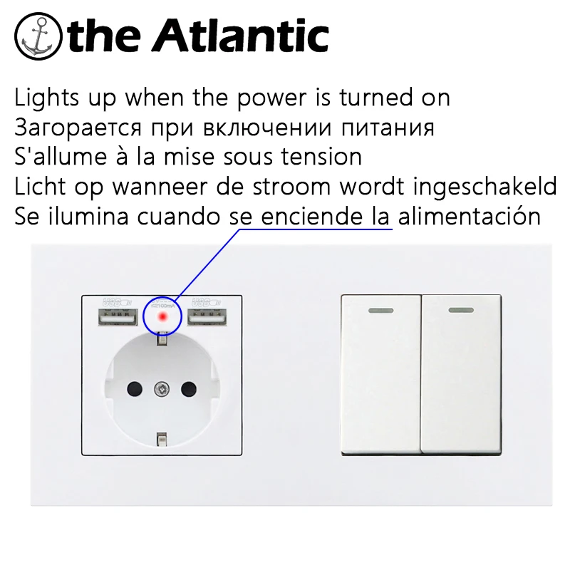 Atlectric штепсельная розетка с двумя usb портами настенная двойная электрическая