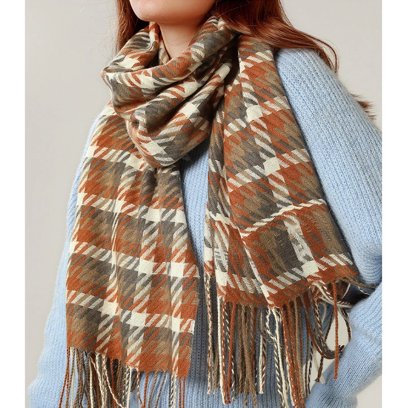 

Autumn and Winter Plaid Scarf for Women Design Warm Cashmere Scarves Soft Tassel Long Shawl Wraps Blanket Female Foulard Pareo
