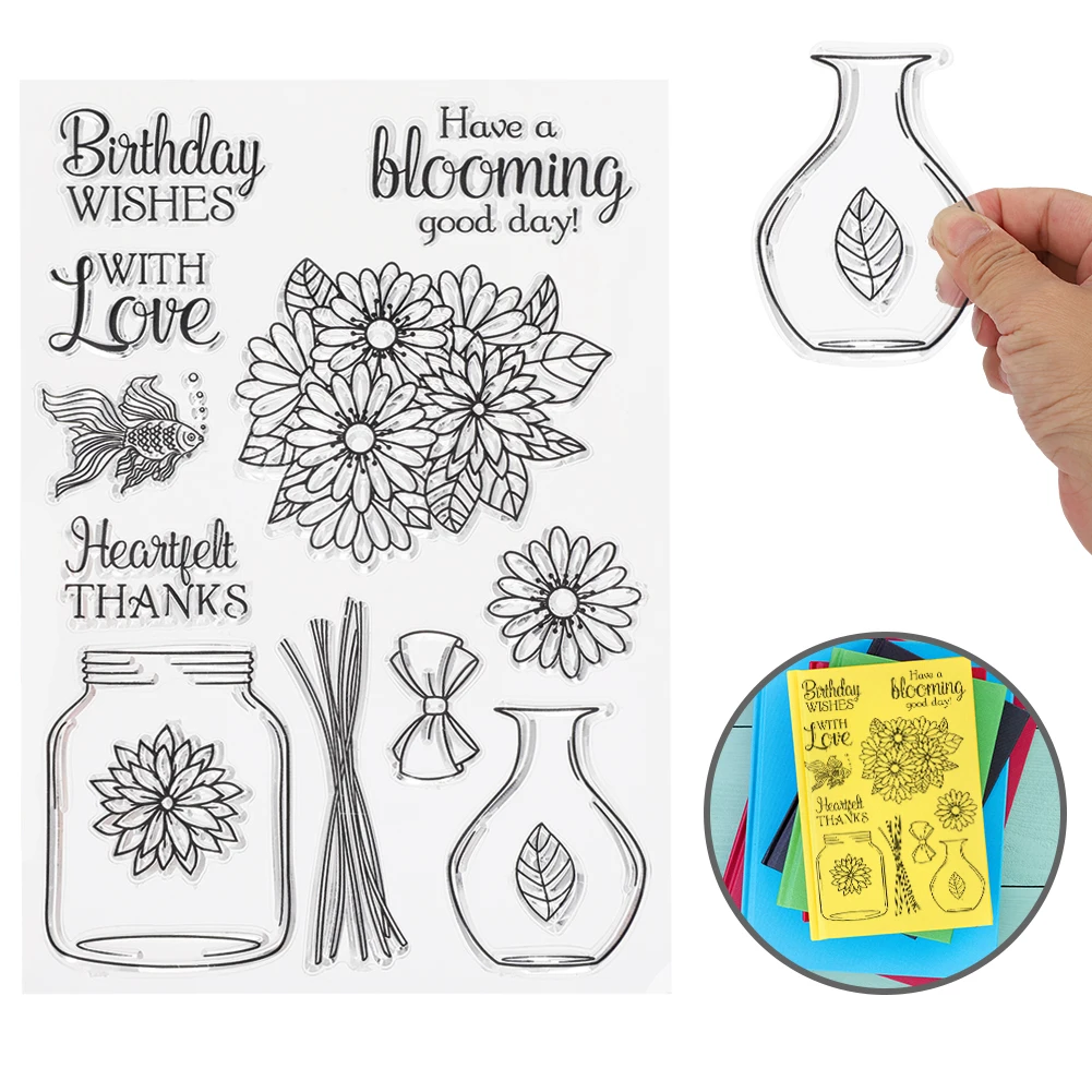 Transparent Rubber Stamp Flower Vase Seal With Cutting Die DIY for Scrapbook Craft Collections | Канцтовары для офиса и дома