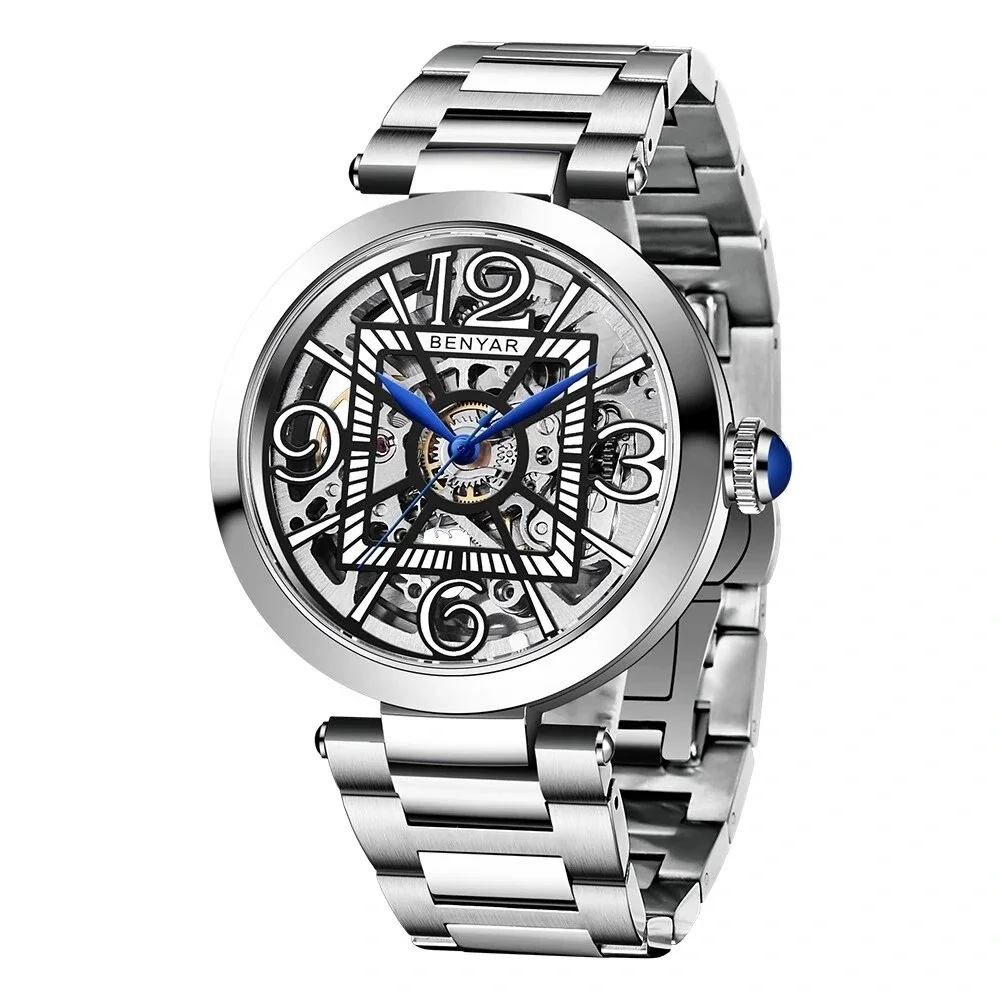 

5182 Fashion Sports Two-Side Hollowed Design Stainless Steel Strap Men Automatic Mechanical Watch