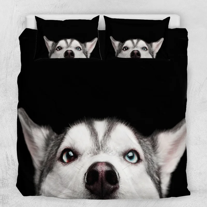 Пододеяльник с рисунком Сибирского хаски и 2 наволочками модный Комплект
