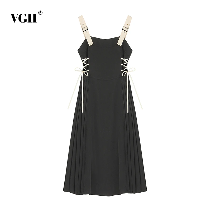 Женское платье с бантом на шнуровке VGH бретельках квадратным воротником без