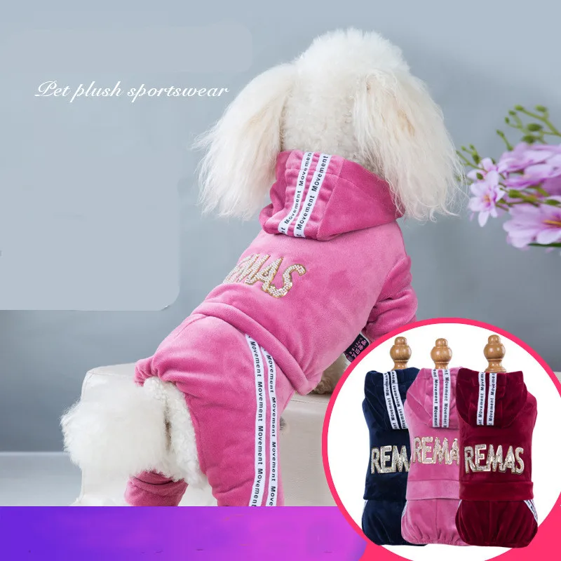 Dog Clothes Autumn Winter New Gold Velvet Four-legged Sports Leisure Clothing Teddy Clothes One-piece Jumpsuit Pet clothing