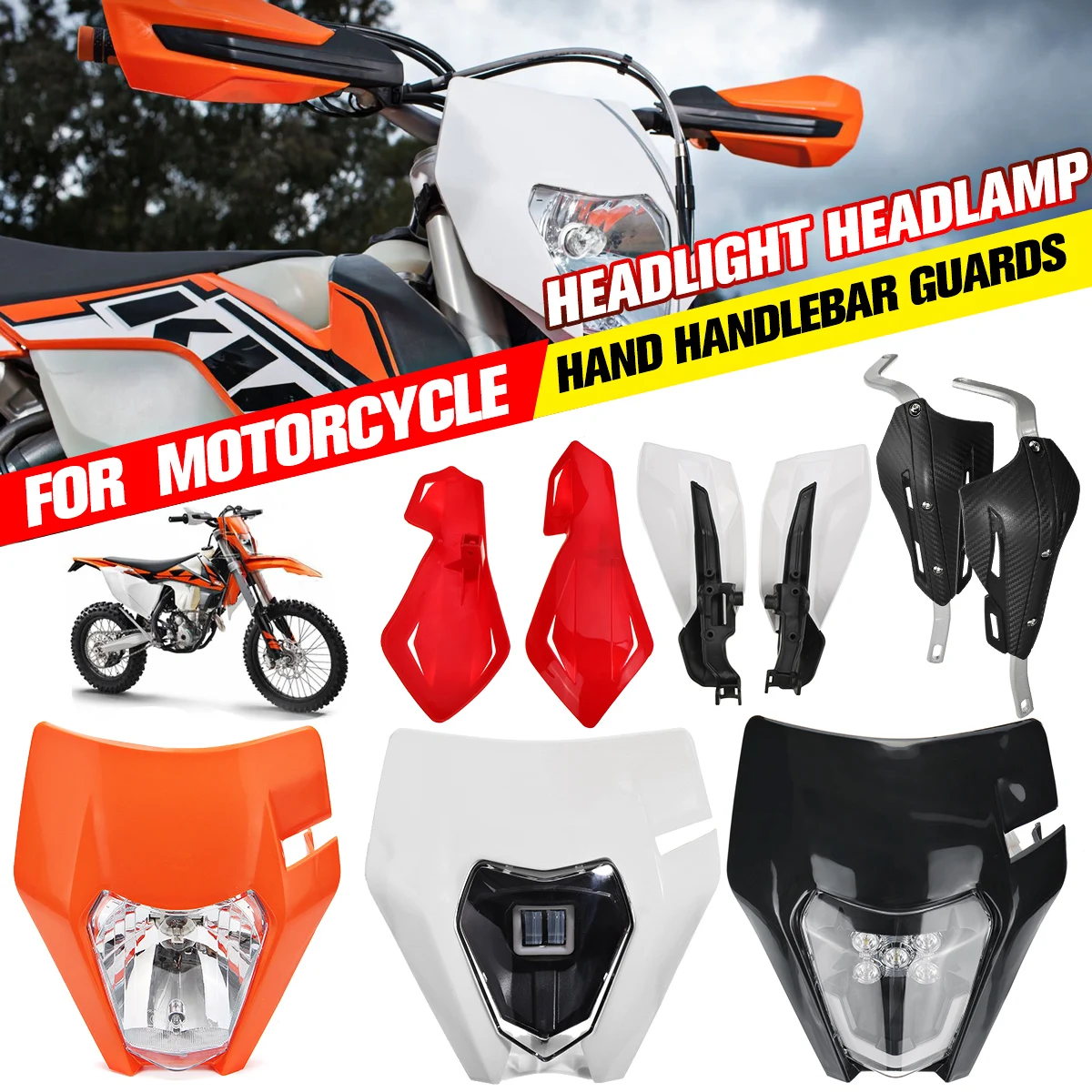 

Motorcycle Headlight Headlamp 12V 35W For KTM EXC XCF F SMR Enduro Dirt Bike 2017-2018 Black White Orange