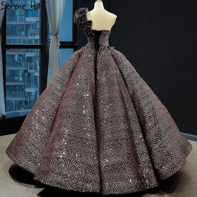 Дубай коричневый блестками без рукавов шикарное свадебное платье 2021 одно плечо