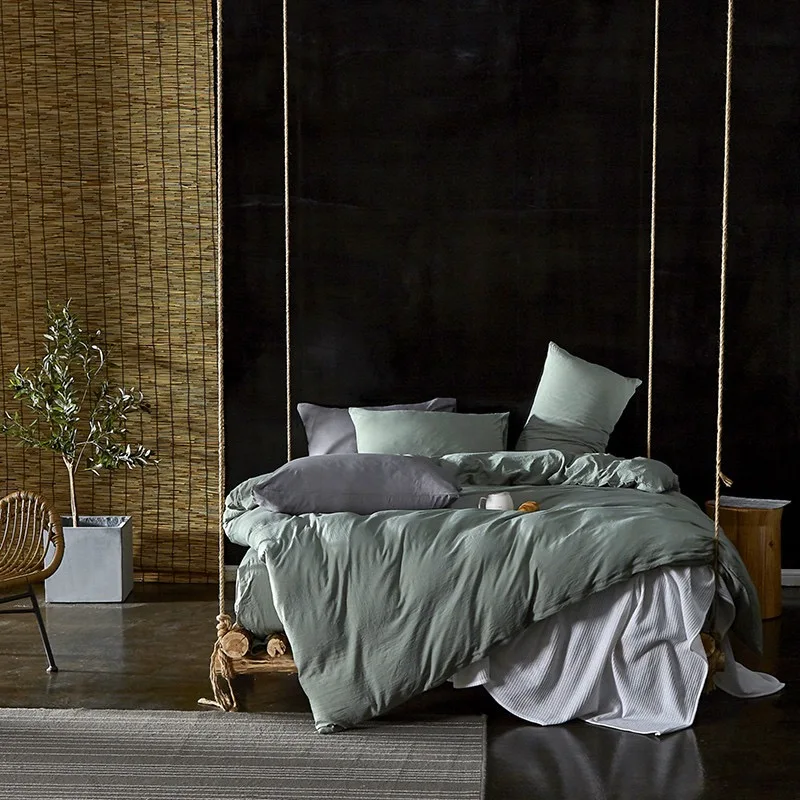 

Простой чистый зеленый хлопковый пододеяльник с эффектом потертости, пододеяльник, наволочка, простыня, мягкий дышащий комплект постельно...