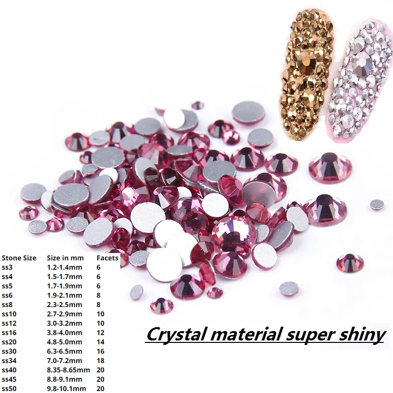 

Non Hotfix Crystal Rhinestones Rose Color SS3-SS34 For Decoration Flatback Round Glue On Strass Stones DIY 3D Nail Art Supplies