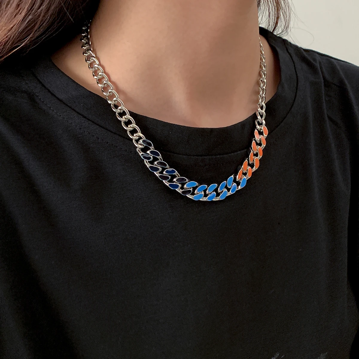 

IngeSight.Z Colorful Miami Curb Cuban Chain Choker Necklaces for Women Men Chunky Thick Short Collar Necklaces Collier Jewelry