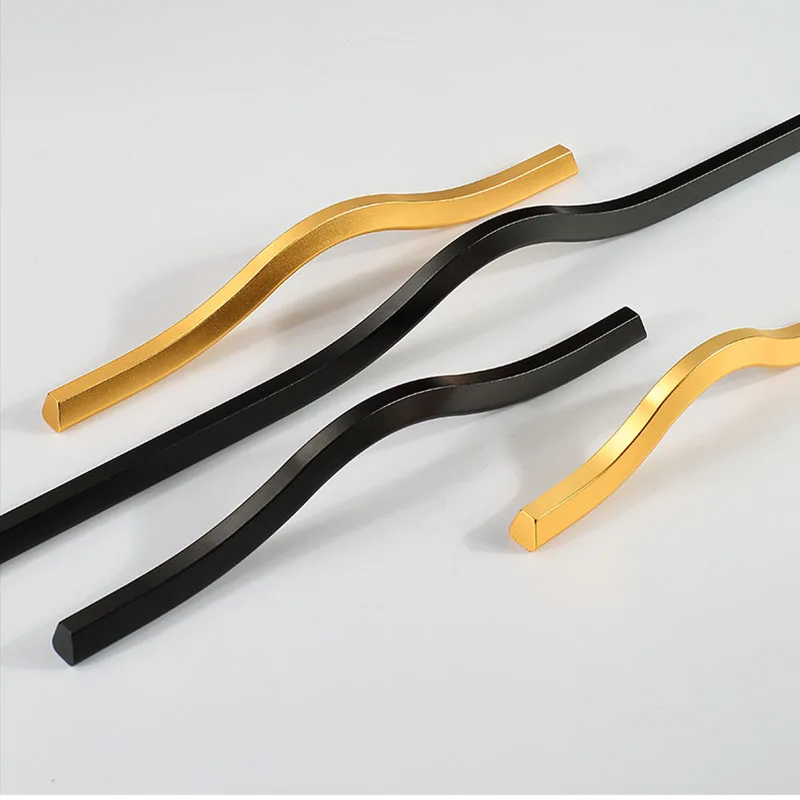 Золотистая/черная алюминиевая ручка для мебели шкафчик кухни спальни дверной