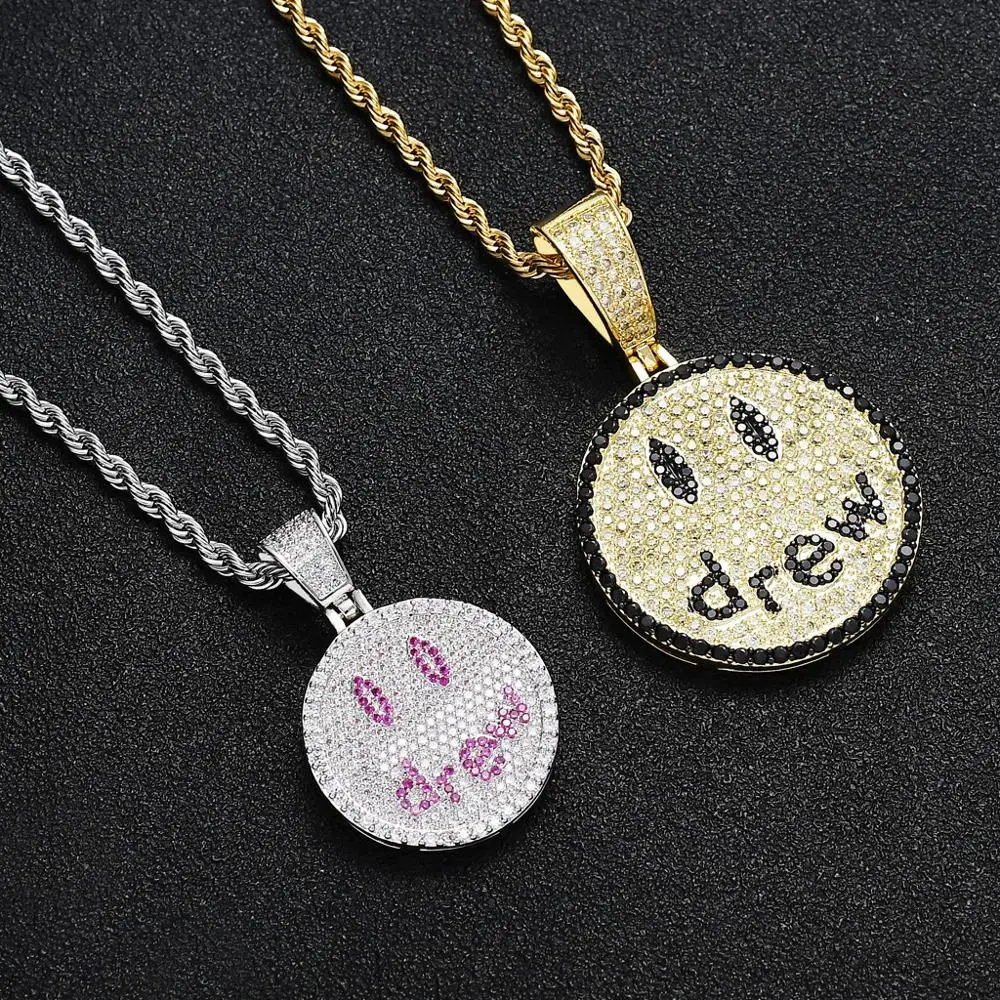 Wholesale New Hip hop Jewelry Smiling Face Necklace Pendant Full Micro-pave CZ Round Couple Necklaces Pendants Bling Rock | Украшения и