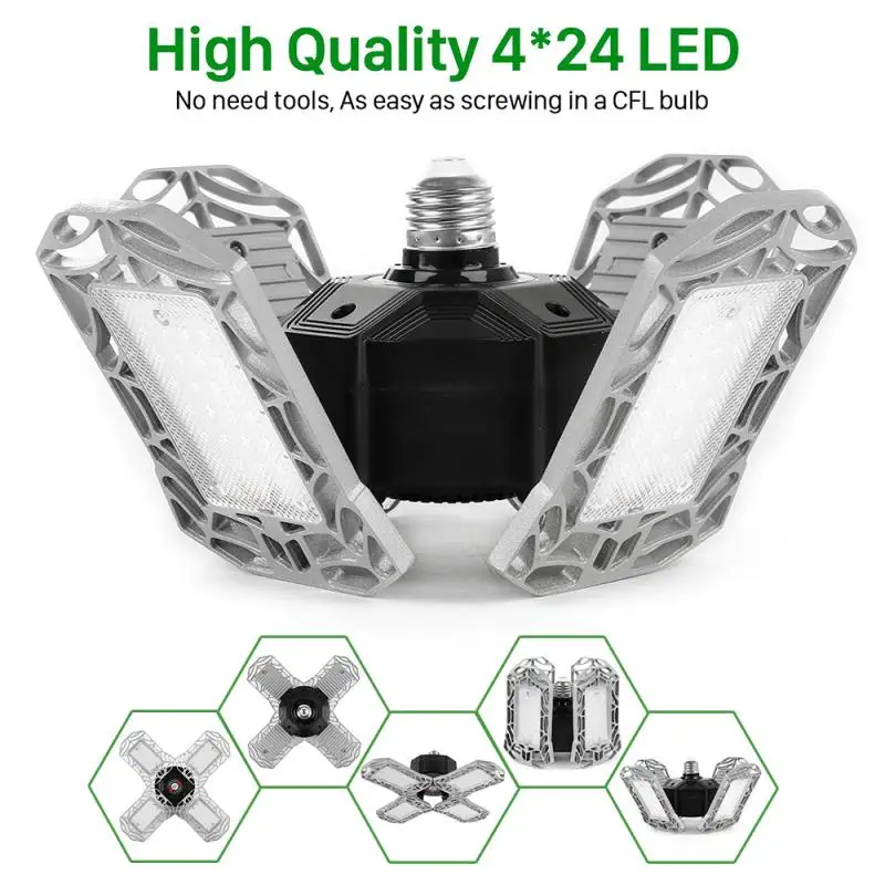

NEW 96LED 120W E26 Triple Deformable Glow Garage Light Indoor Light Garage Premium 6000 Lumens LED Light