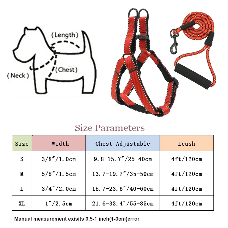 

Dog Harness Leash Reflective Rope Pet Set Adjustable Soft Diving Lining Dog Harness For Large Medium Small Dogs Leashes Walking
