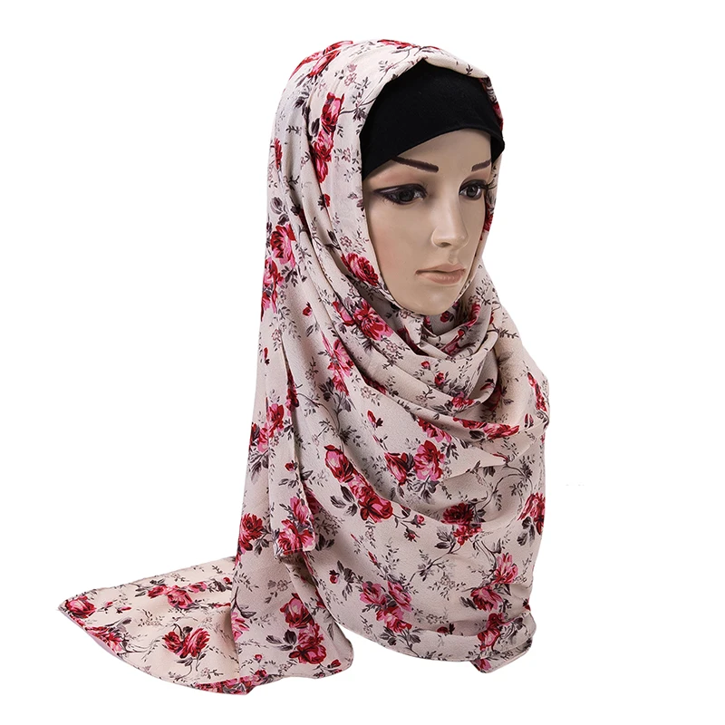 

New Printed Bubble Chiffon Hijab Spring Summer Thicker Scarf Shawls Malaysian Arab Headscarf for Women Flower Foulard