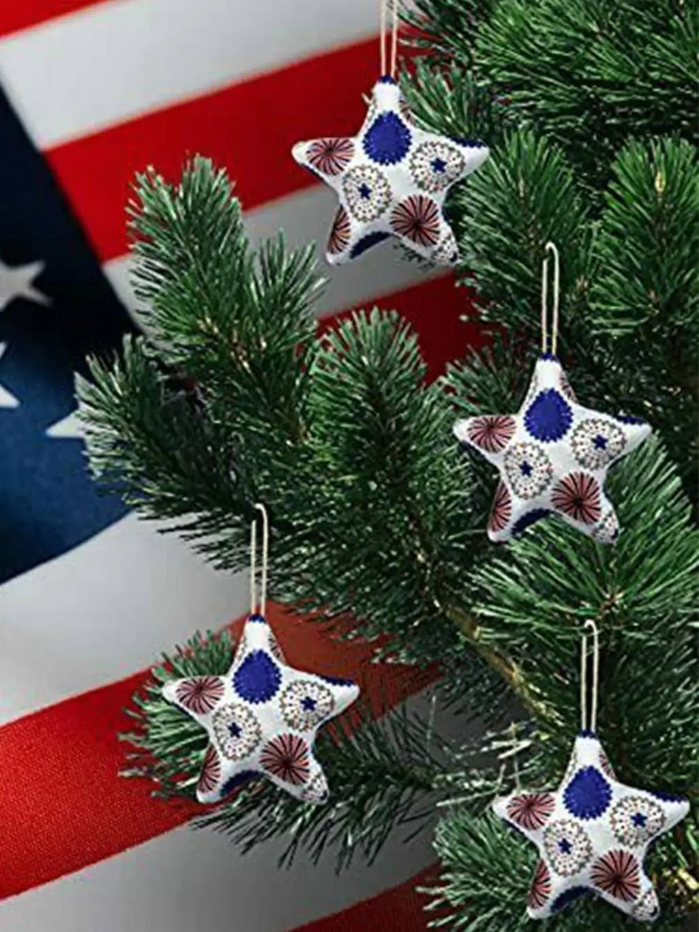 

20PCS Independence Day Hanging Star Ornament 4th Of July Fabric Wrapped Decor Products Foam Five-pointed Star DIY Party Supplies
