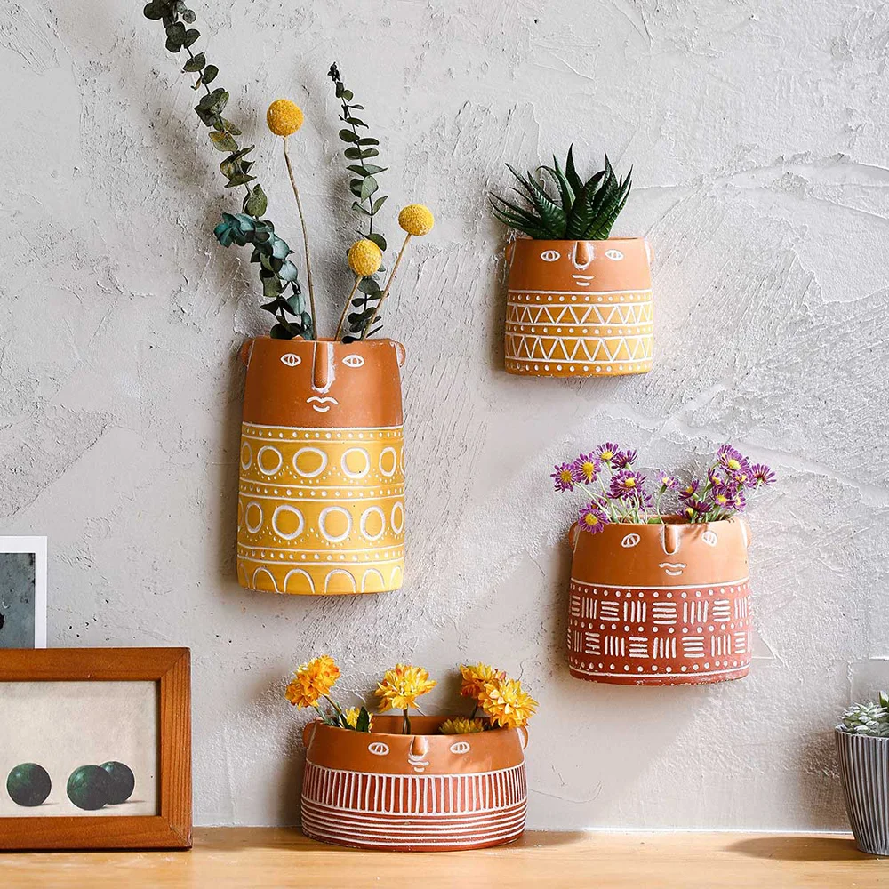 

Creative personality Cement Human Face Flower Pot Fun Design Wall Hanging Flower Pot Wall Living Room Home Decor Accessories