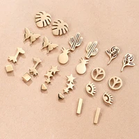 24 pcsset minimalist stainless steel butterfly heart stud earrings for women small gold color leaves evil eye wedding jewelry