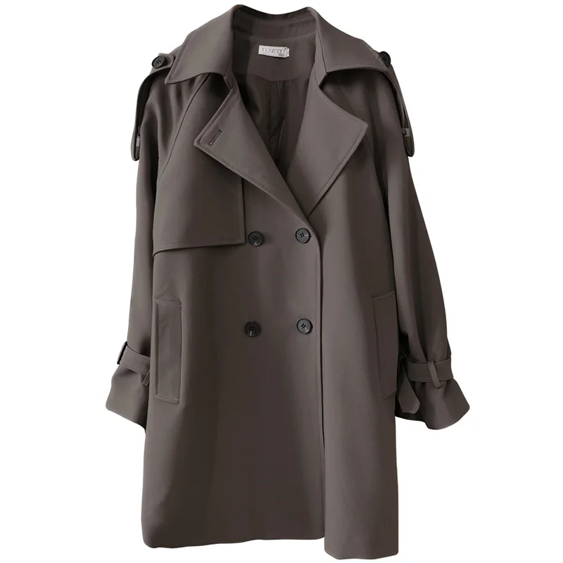 

Midi Long Women's Trench Coat Korean Style Casual Solid Double Breasted With Sashes 2021 New Spring Fashion Women Windbreaker