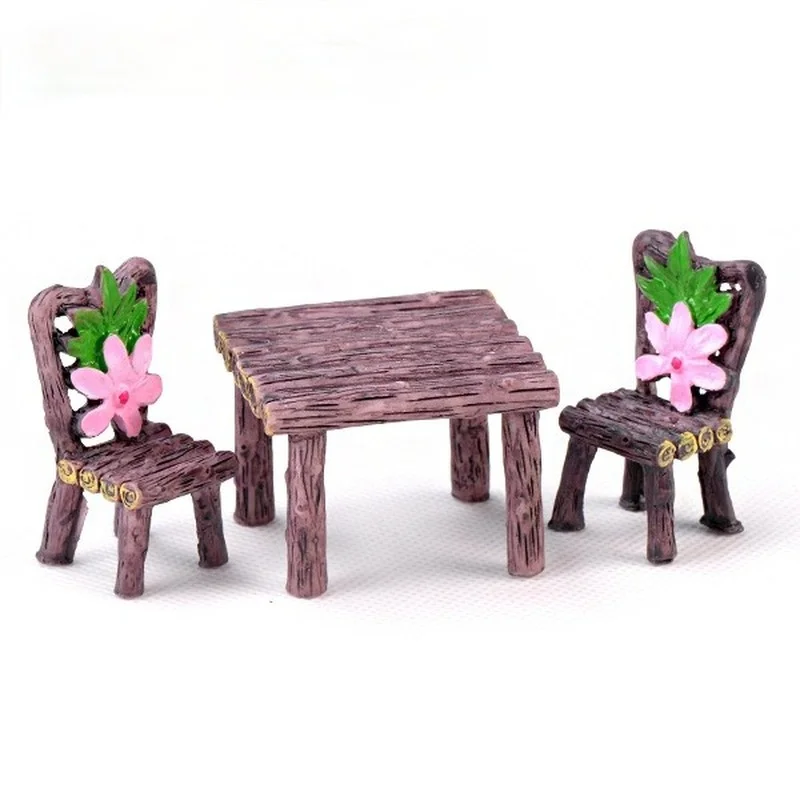 

3PCS Micro Landscape Ornament Table Chair Resin Craft Fairy Garden Miniature Terrarium Figurine DIY Waterproof Decoration Kit
