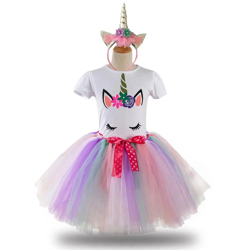 Детское платье пачка с единорогом Радужное принцессы для девочек на день