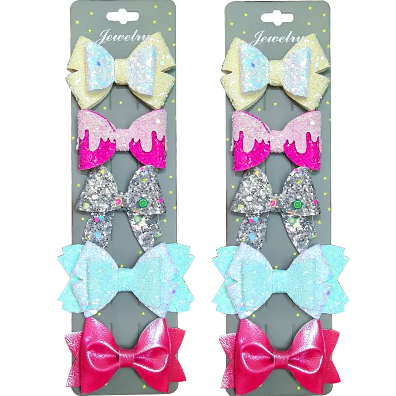 10 шт./лот детские заколки для волос с блестками и бантом модные аксессуары ручной