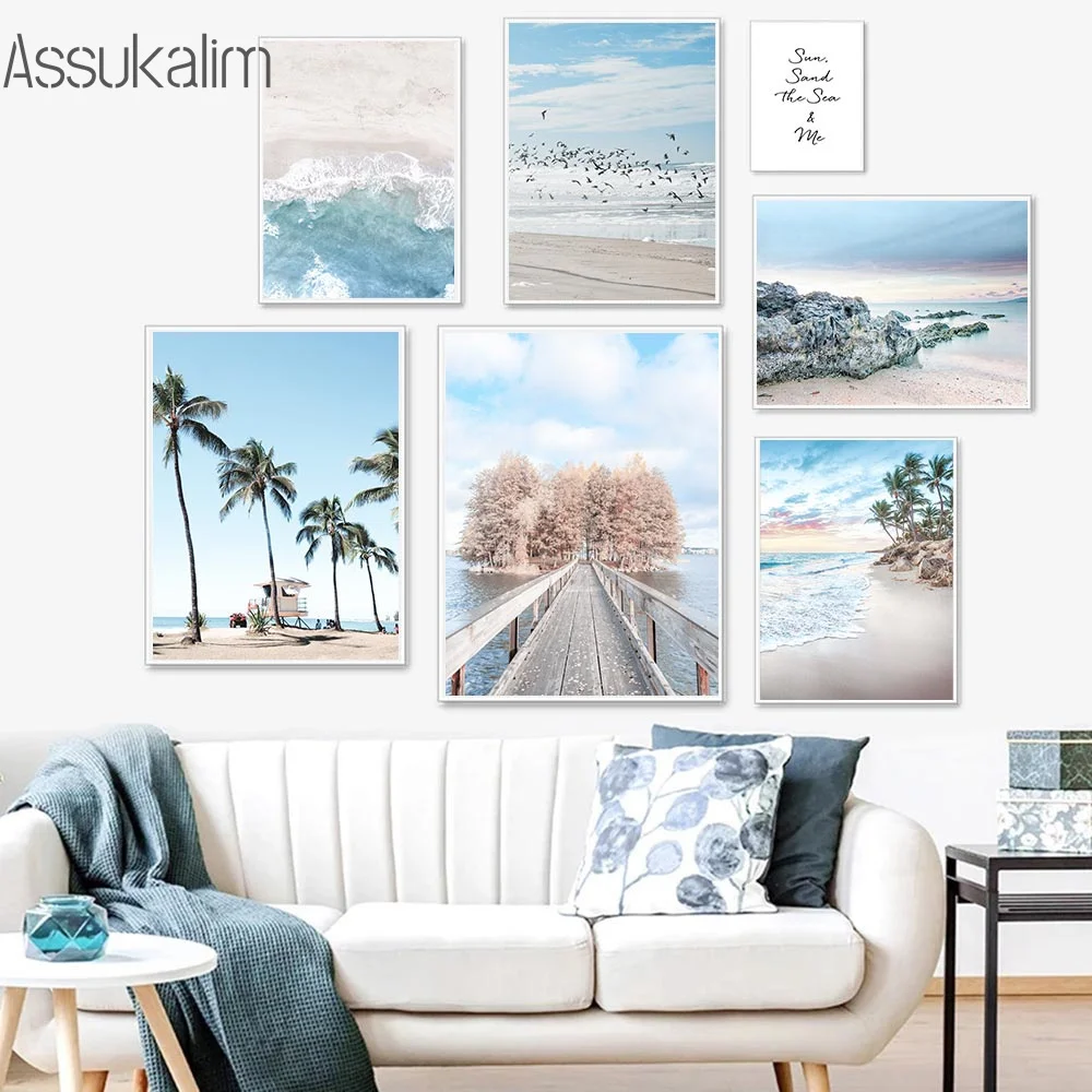 

Natural Landscape Canvas Art Paintings Seaside City Poster Coconut Tree Reef Painting Nordic Wall Picture For Living Room Decor