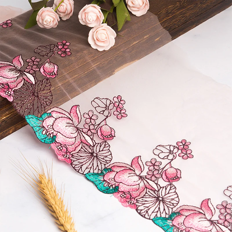 2 ярдов Розовый Кружева шитья DIY Вышивка цветочные аксессуары для одежды Поставок