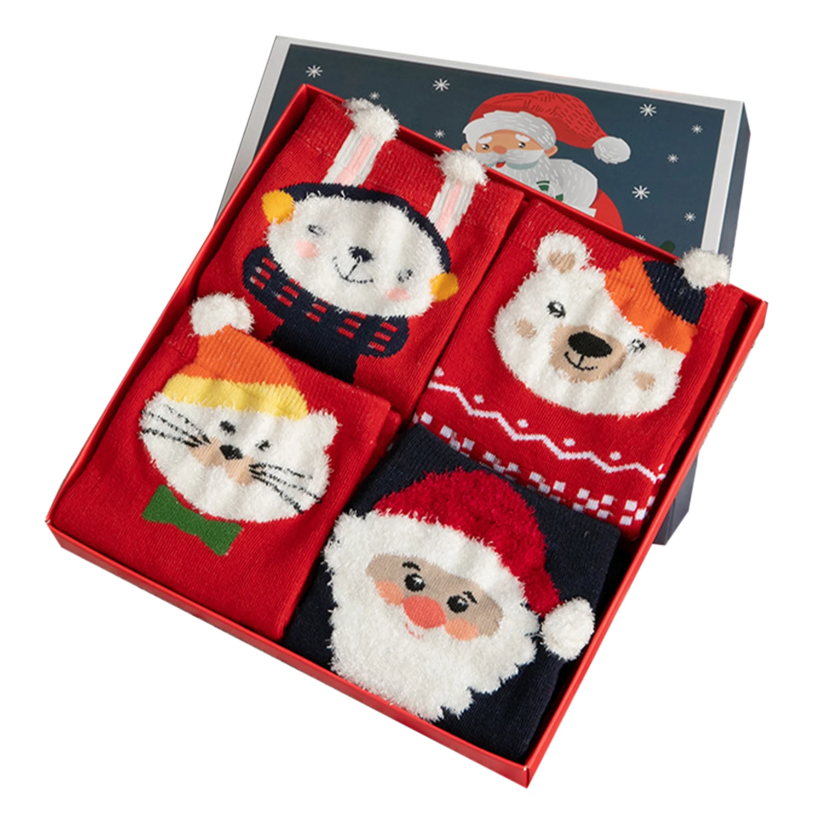 

4pairs Women Funny Cotton Blend Elastic Short Tube Cute Christmas Socks Cartoon Crew Autumn Winter Gift Holiday Colorful Adult